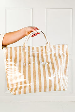 Tan and Beige Striped Tote Bag