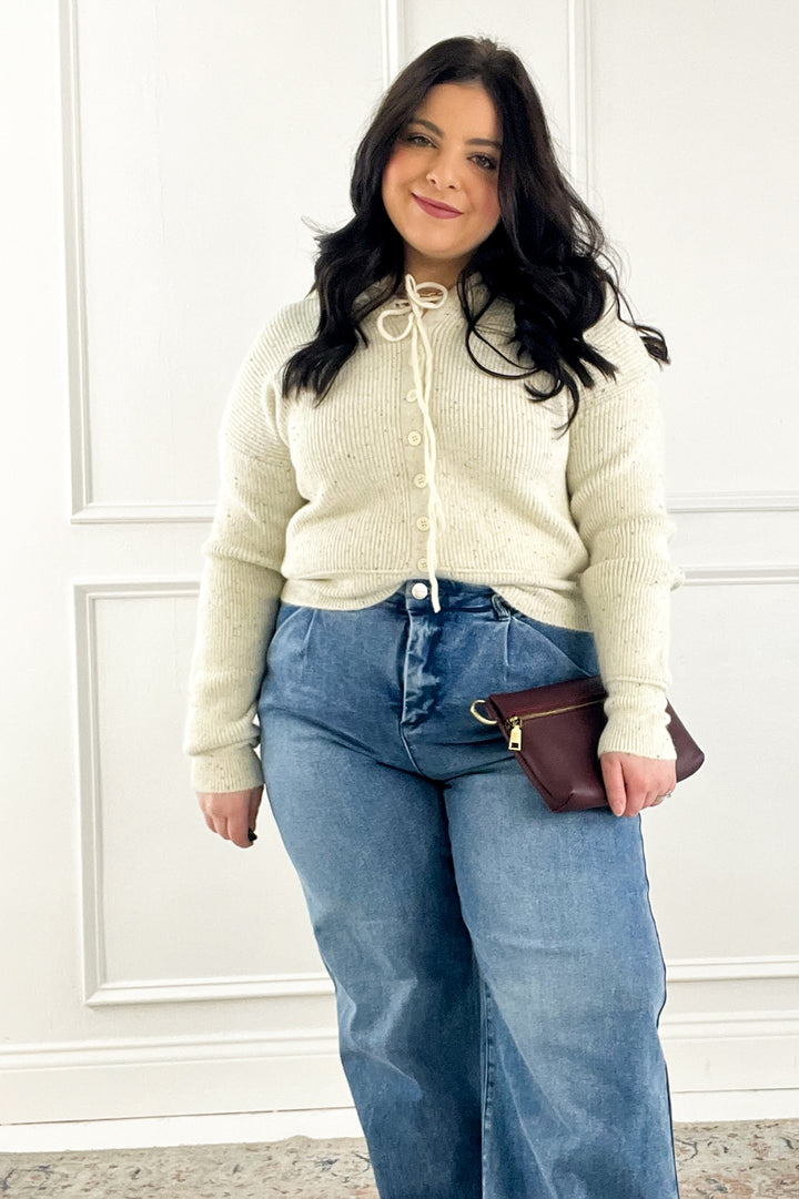 Ribbed Cuff Button Up Hoodie Sweater