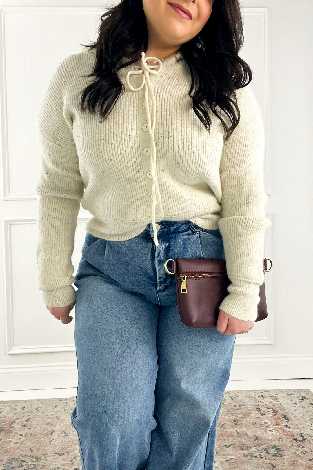 Ribbed Cuff Button Up Hoodie Sweater