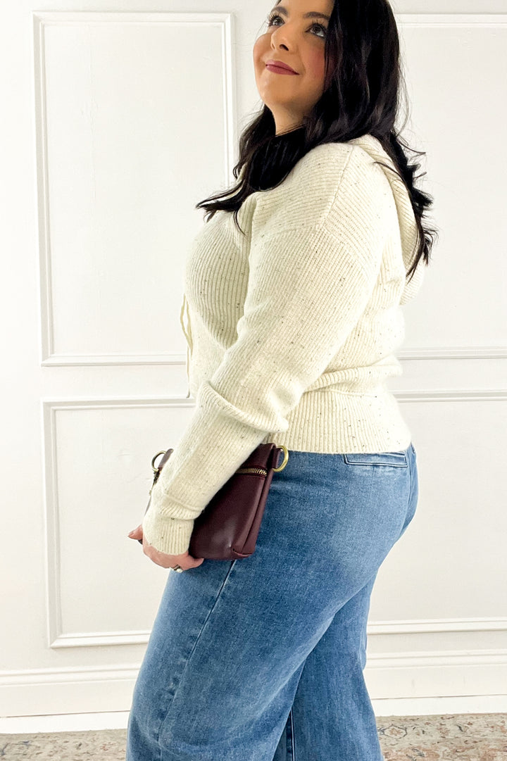 Ribbed Cuff Button Up Hoodie Sweater