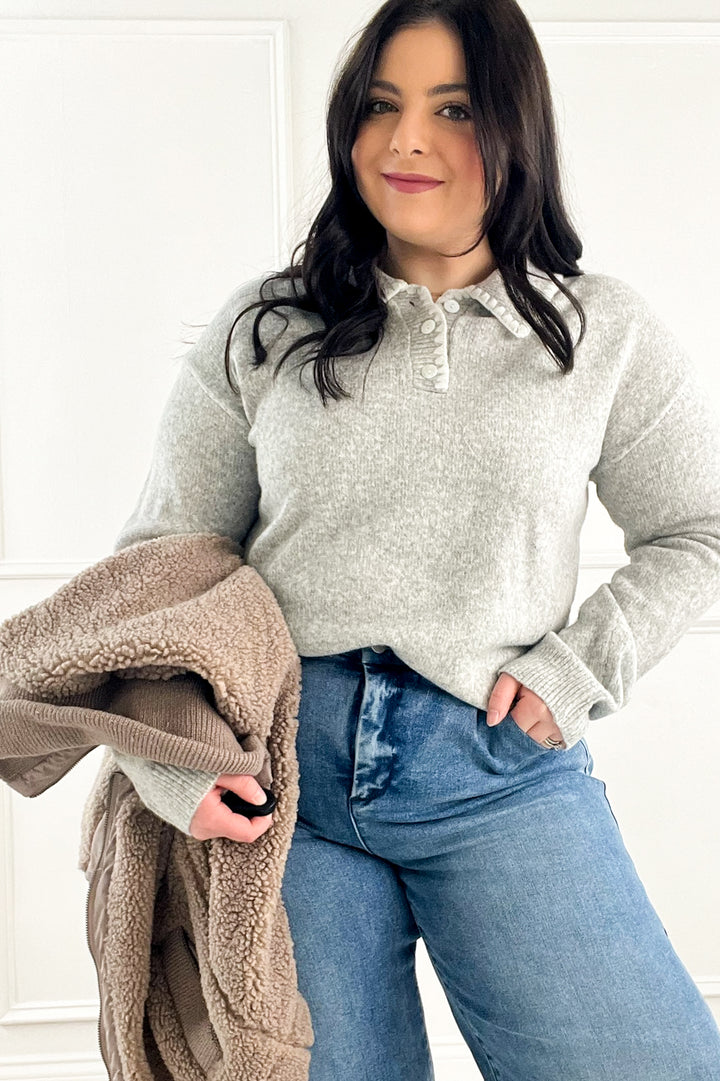 Embroidered Collar Knit Polo Sweater