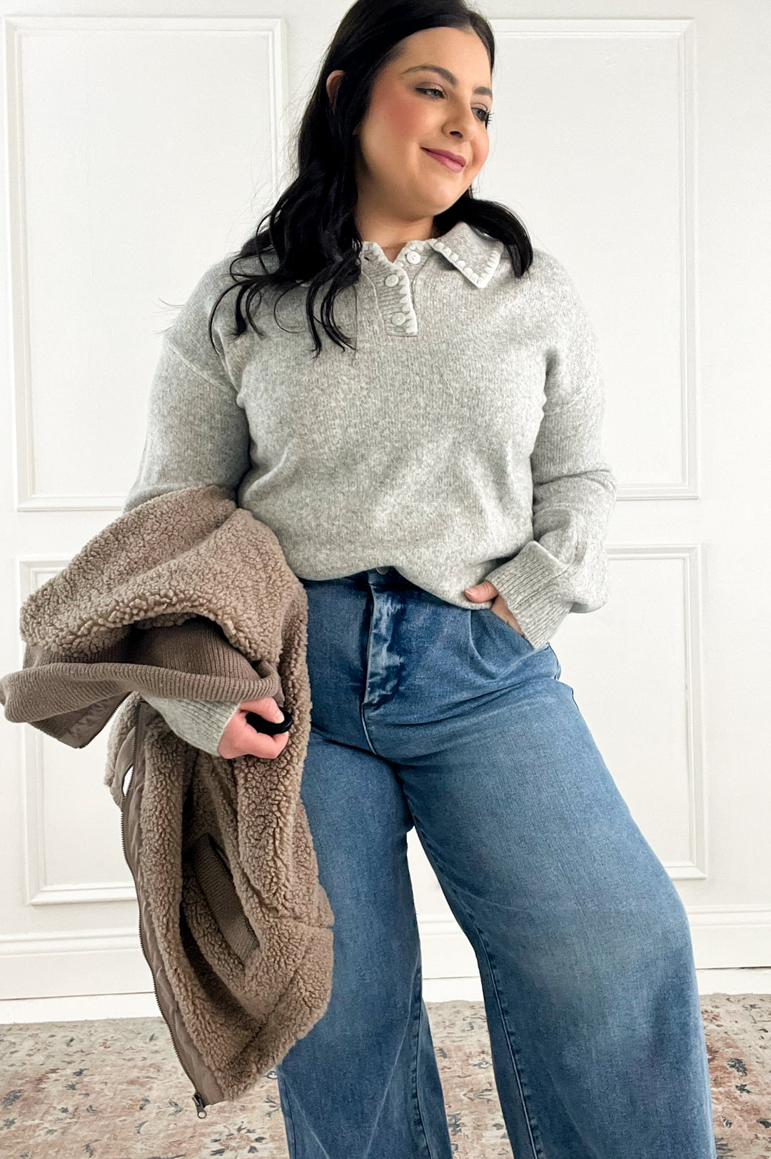 Embroidered Collar Knit Polo Sweater