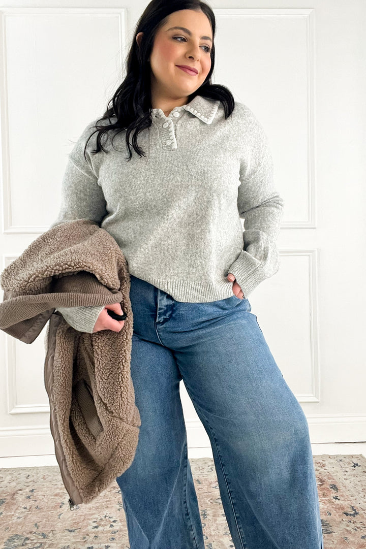 Embroidered Collar Knit Polo Sweater