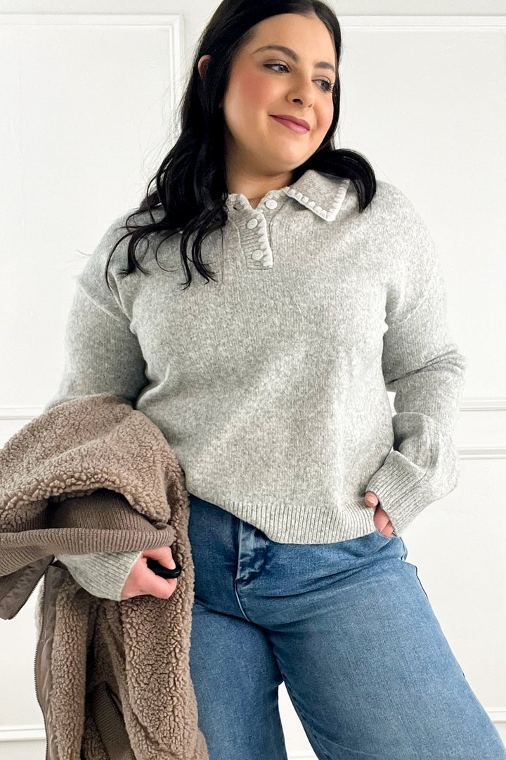 Embroidered Collar Knit Polo Sweater