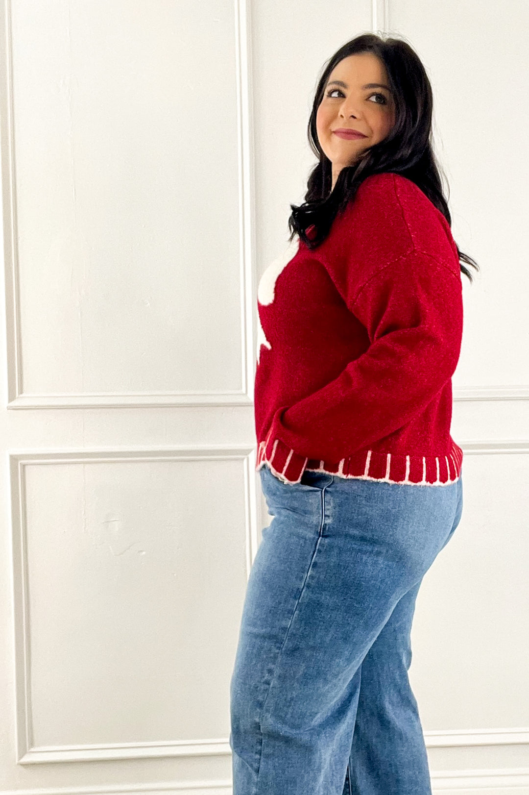 Big Textured Bow Red Sweater