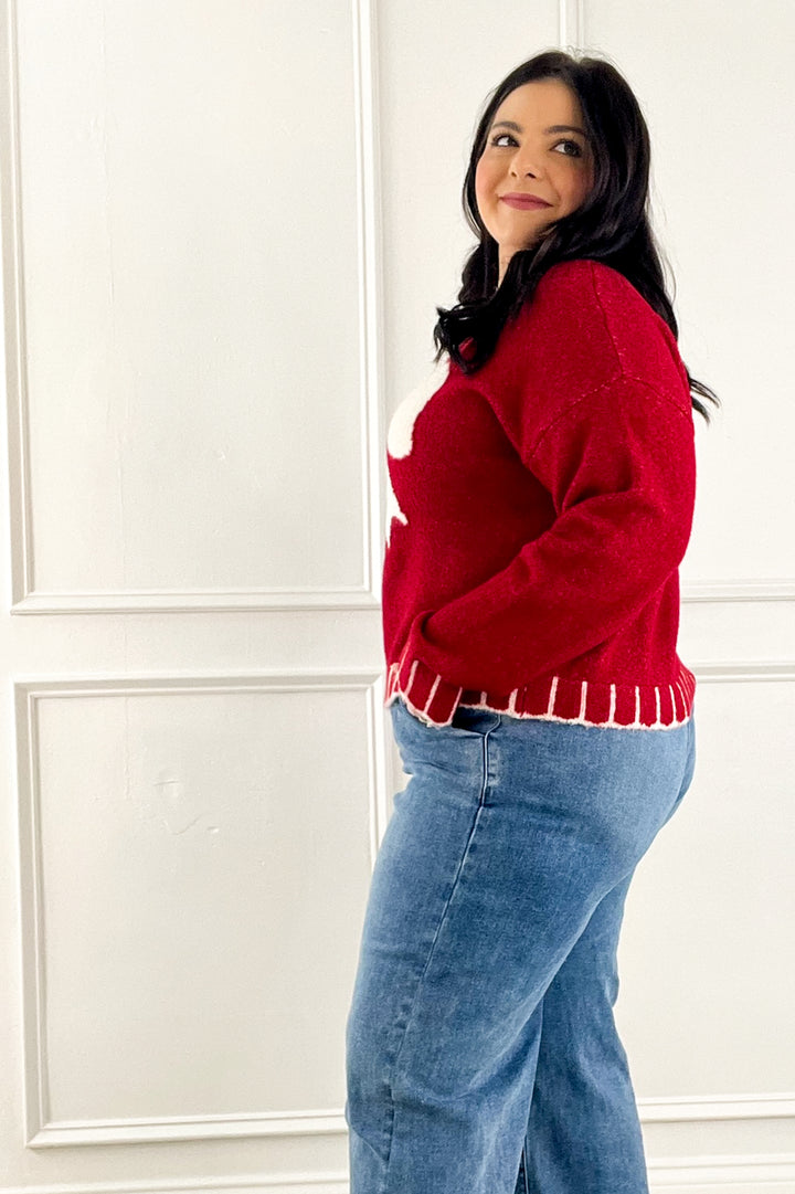 Big Textured Bow Red Sweater