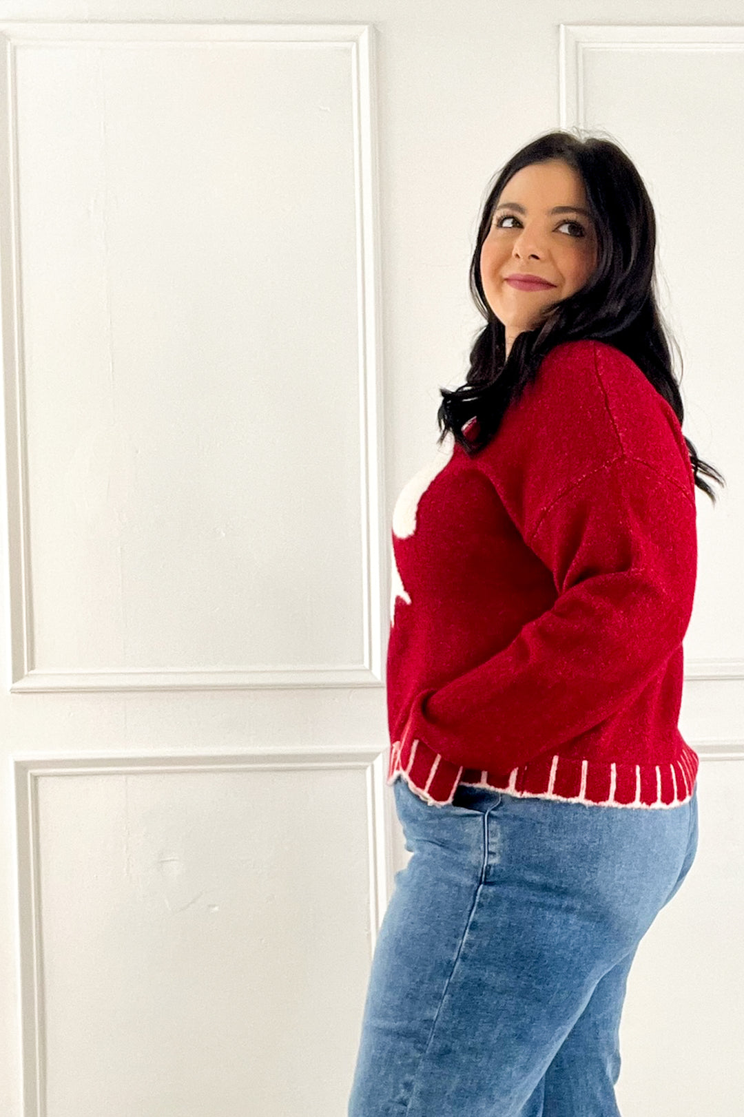 Big Textured Bow Red Sweater