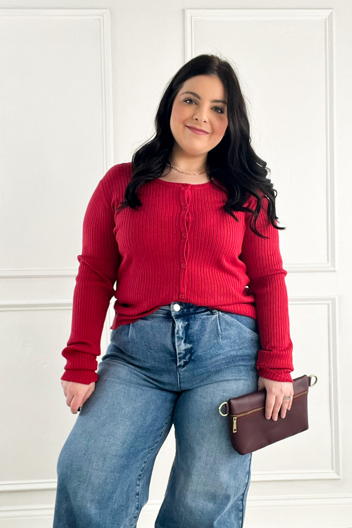 Lightweight Ribbed Button Up Cardigan