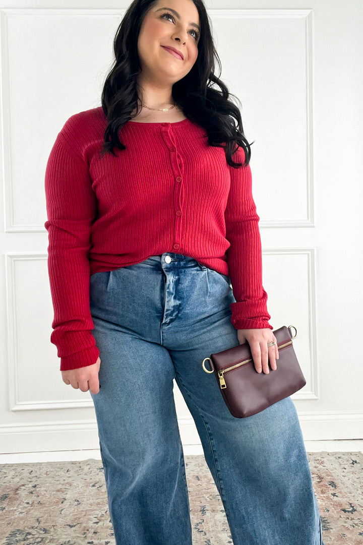 Lightweight Ribbed Button Up Cardigan