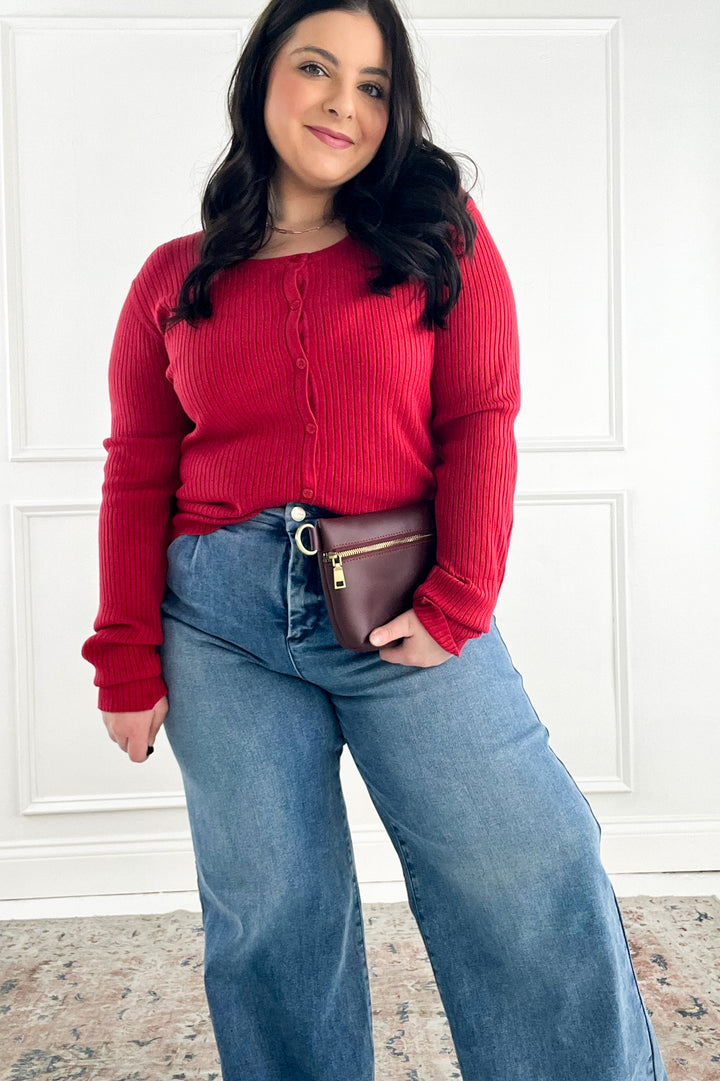 Lightweight Ribbed Button Up Cardigan