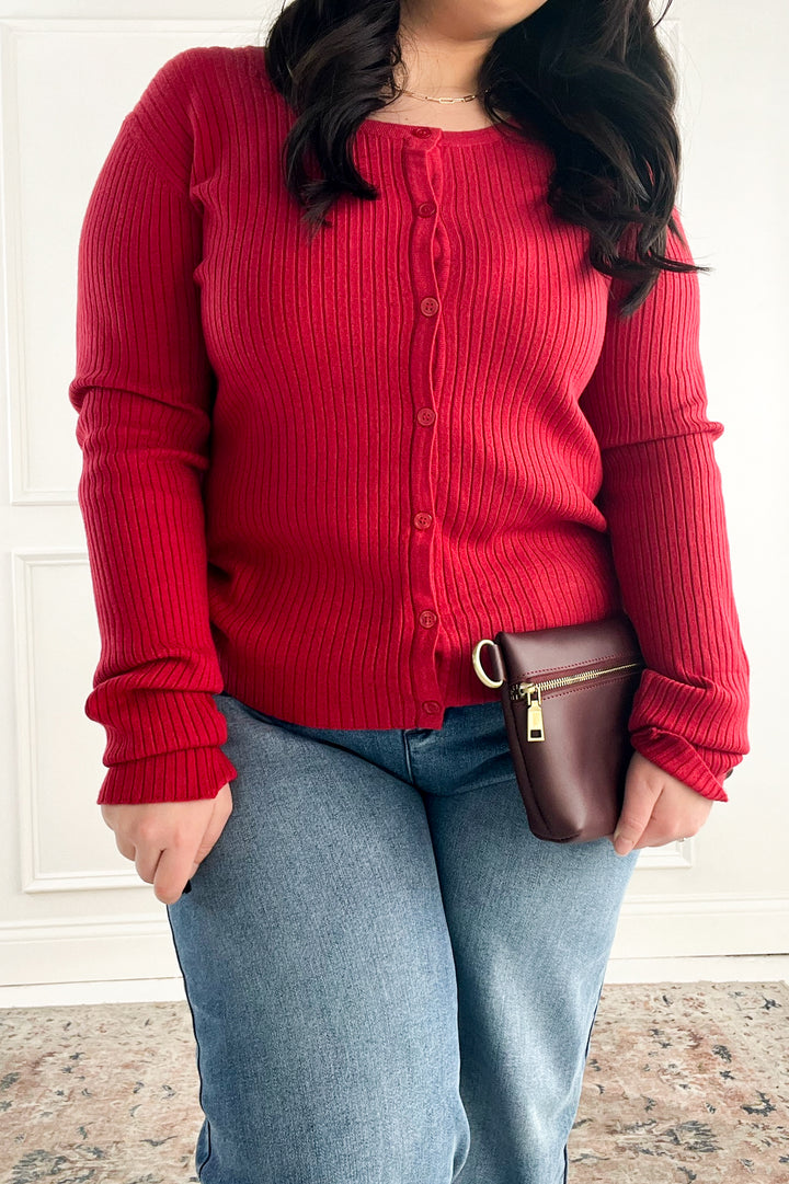 Lightweight Ribbed Button Up Cardigan