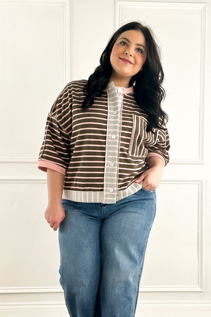 Stripe French Terry Half Sleeve Jacket