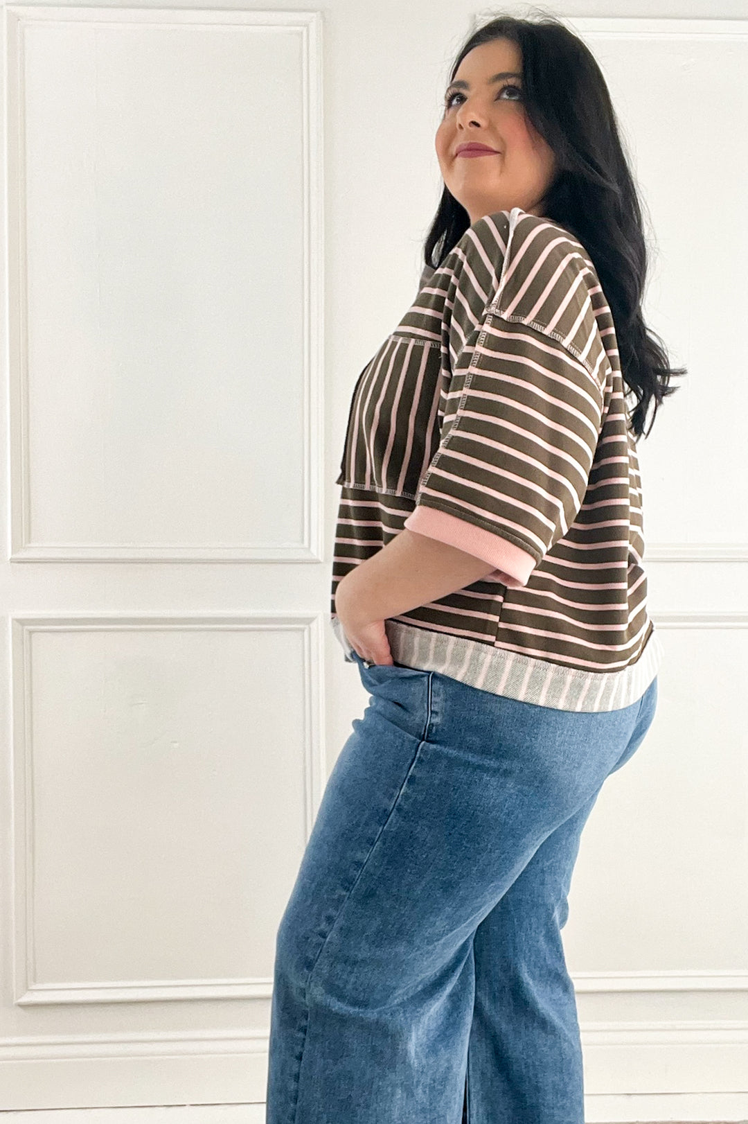 Stripe French Terry Half Sleeve Jacket