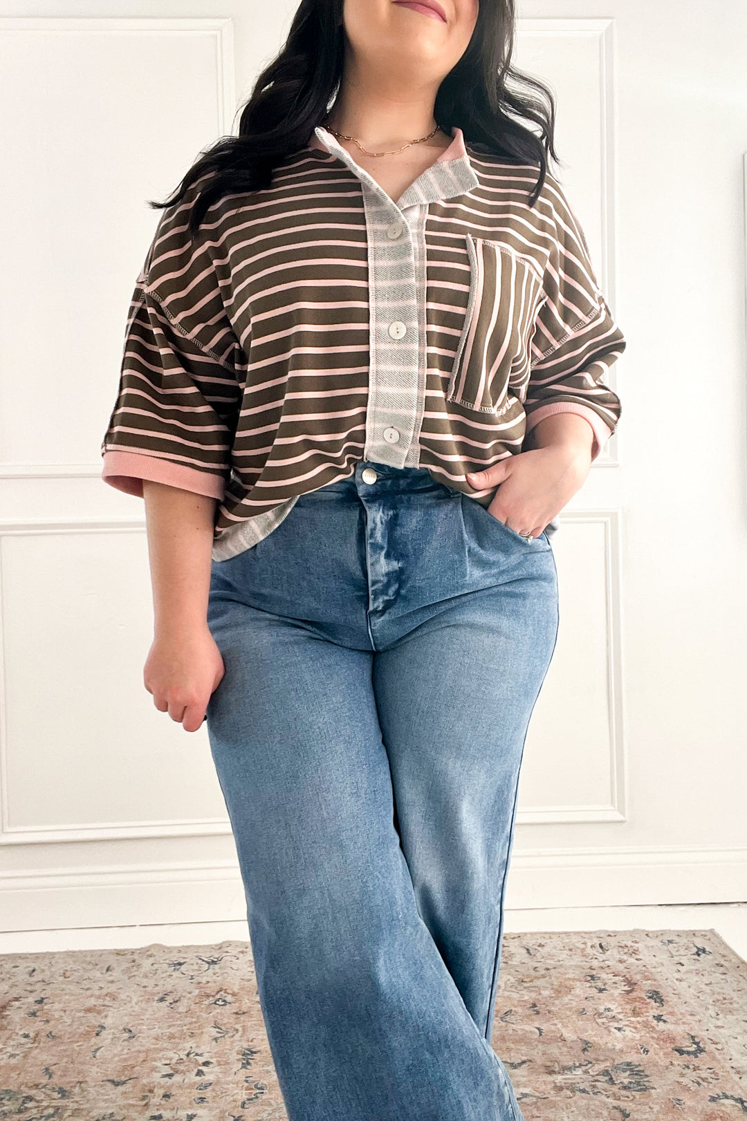 Stripe French Terry Half Sleeve Jacket