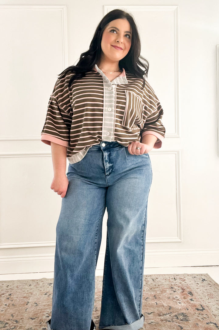 Stripe French Terry Half Sleeve Jacket