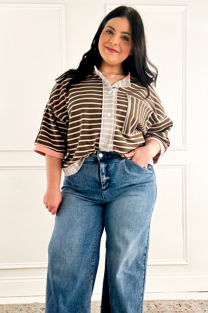 Stripe French Terry Half Sleeve Jacket