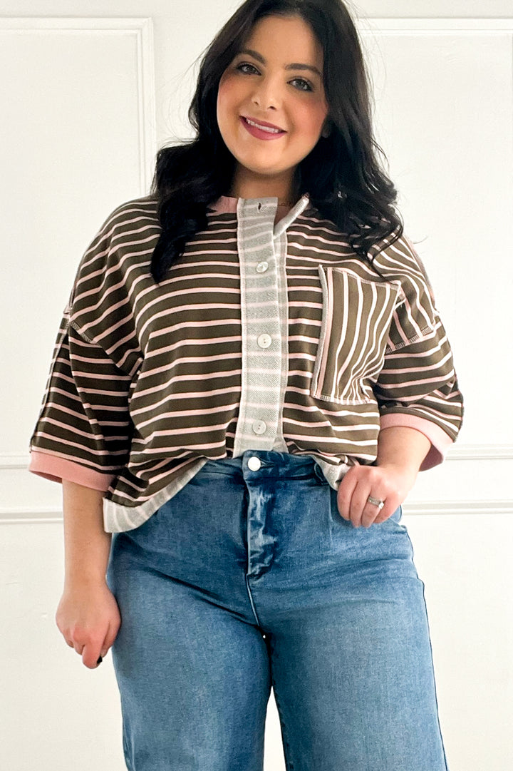 Stripe French Terry Half Sleeve Jacket