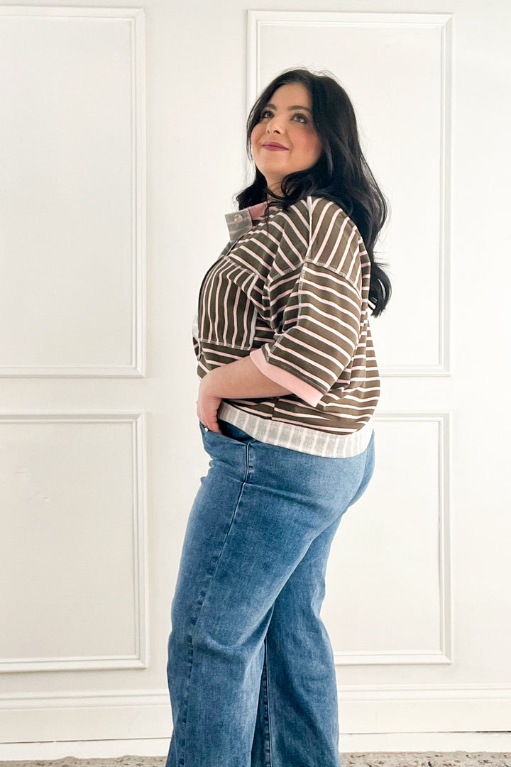 Stripe French Terry Half Sleeve Jacket