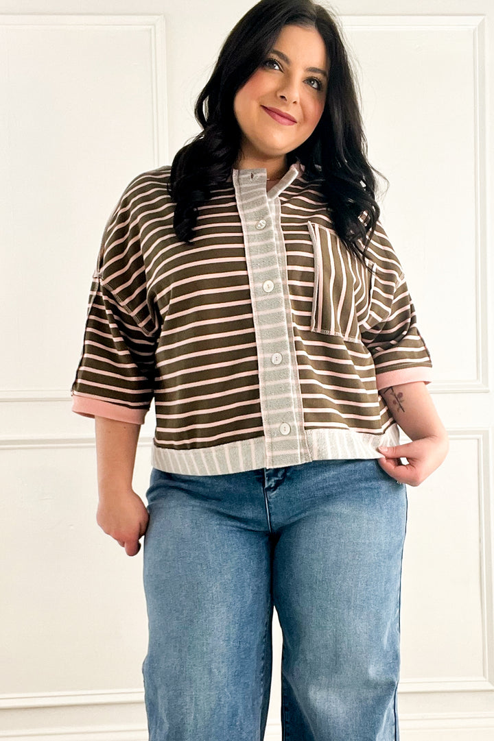 Stripe French Terry Half Sleeve Jacket