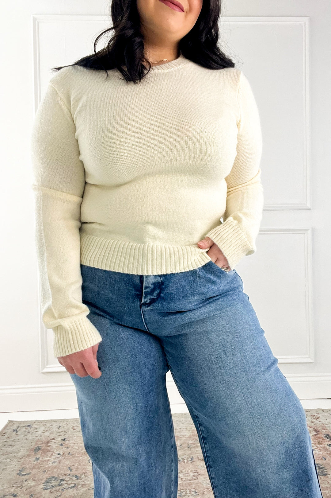 Wool Blended Basic Cropped Sweater