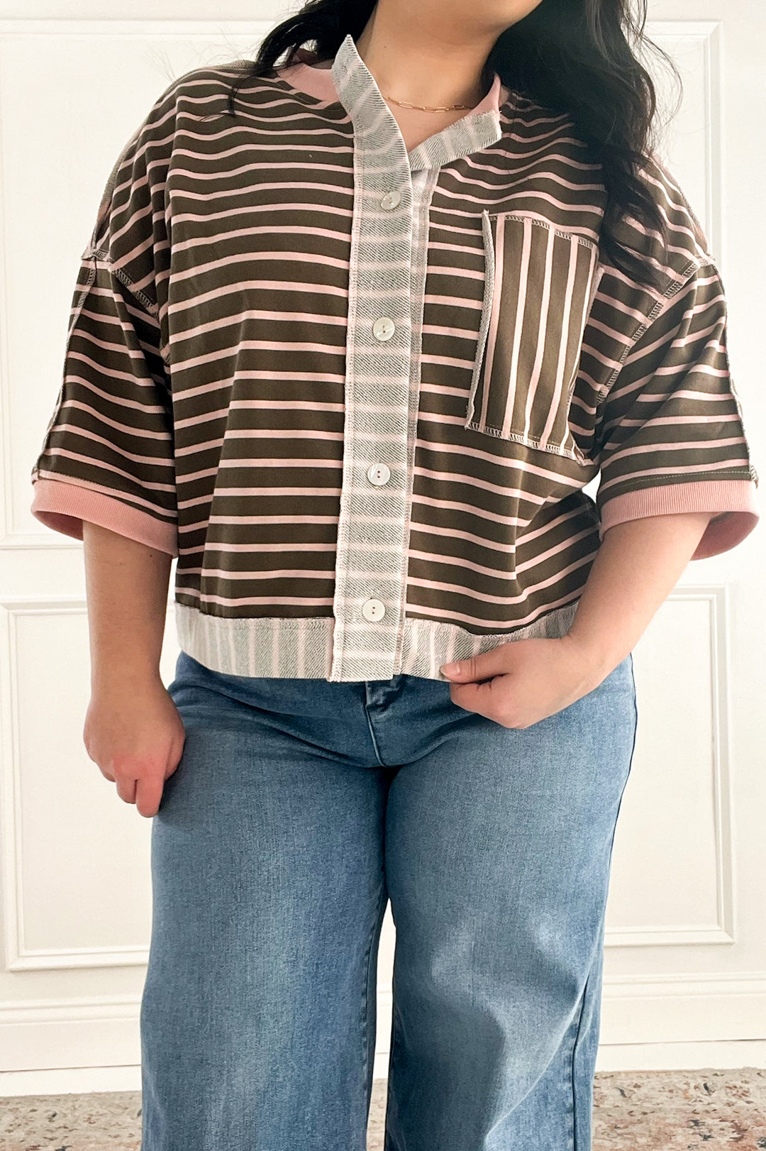 Stripe French Terry Half Sleeve Jacket