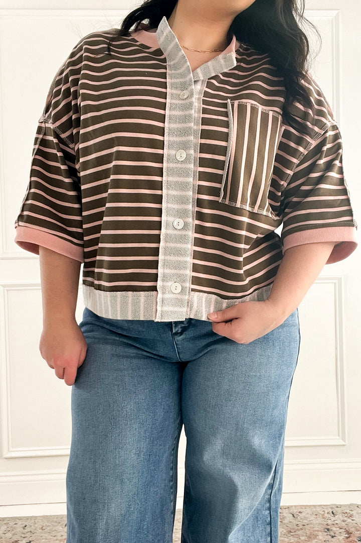 Stripe French Terry Half Sleeve Jacket