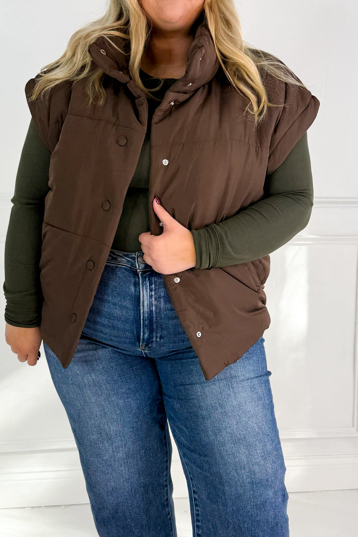 Oversize Snap Button Puffer Curvy Vest