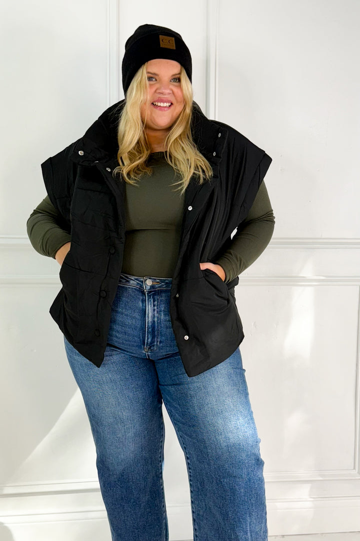 Oversize Snap Button Puffer Curvy Vest