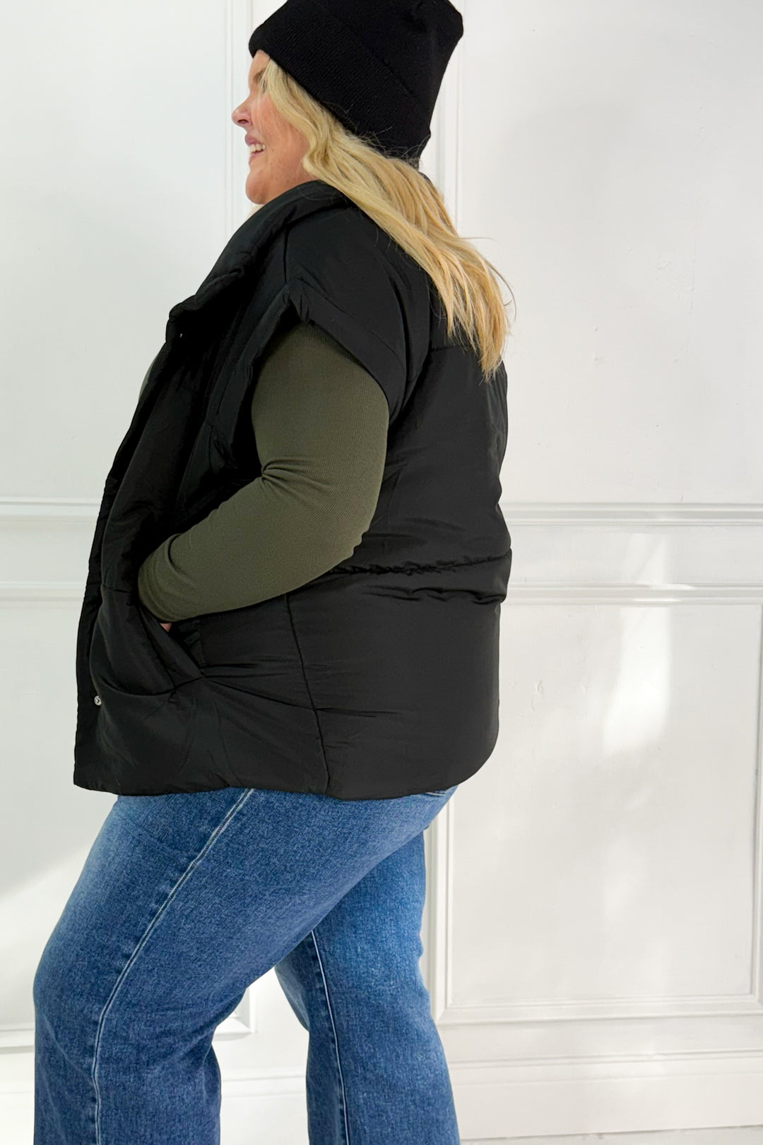 Oversize Snap Button Puffer Curvy Vest