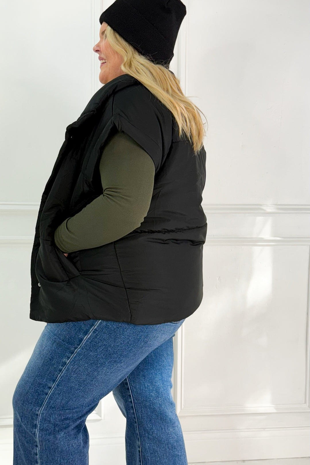 Oversize Snap Button Puffer Curvy Vest