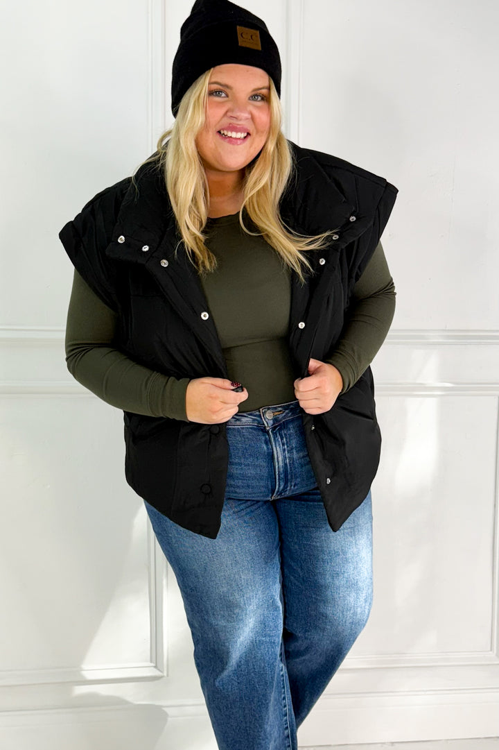 Oversize Snap Button Puffer Curvy Vest