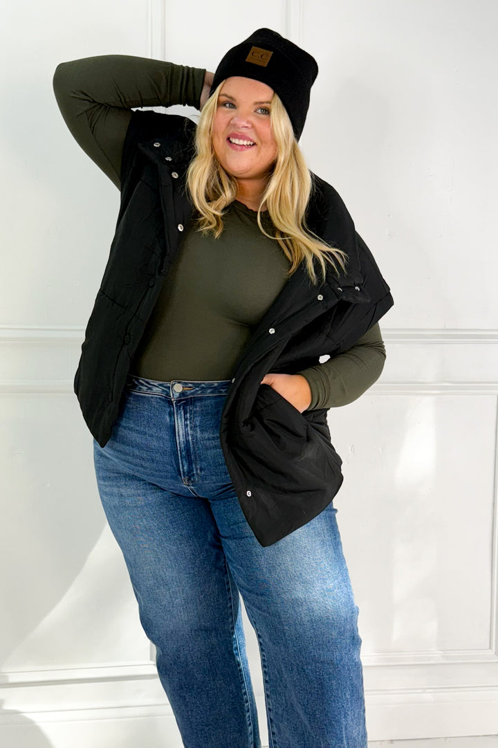 Oversize Snap Button Puffer Curvy Vest