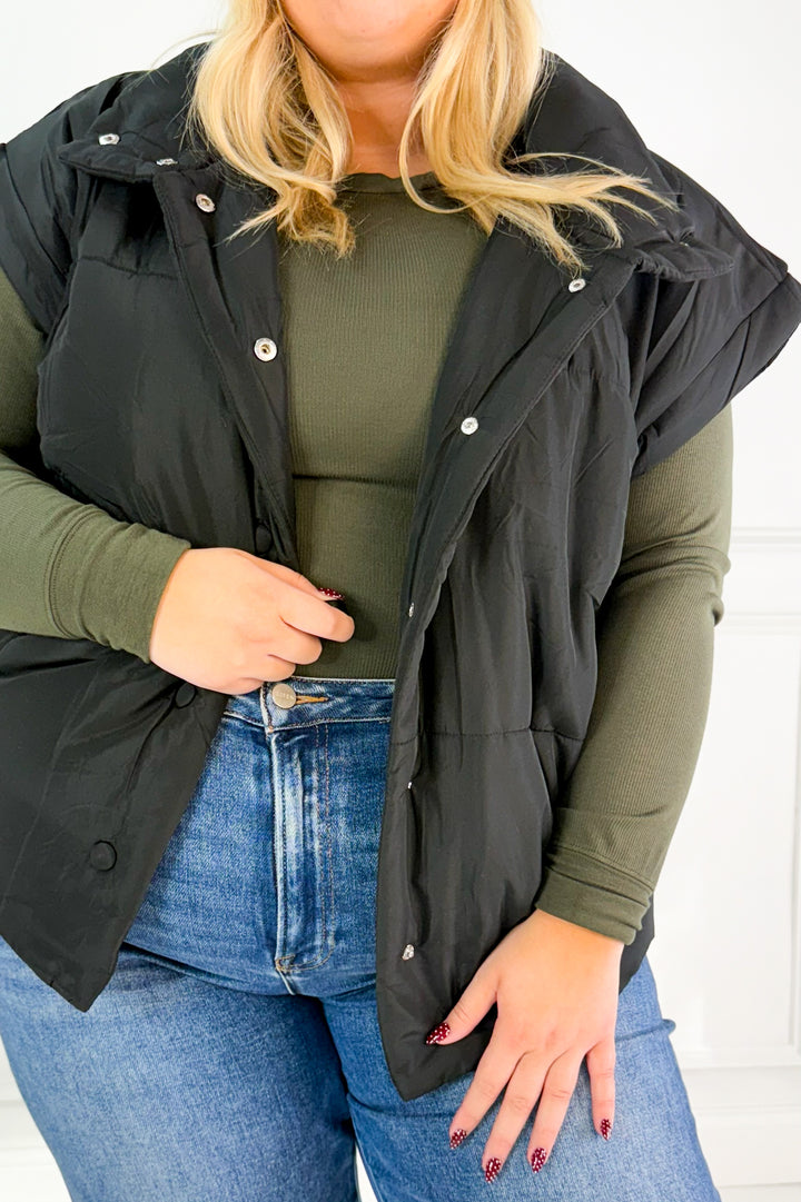 Oversize Snap Button Puffer Curvy Vest