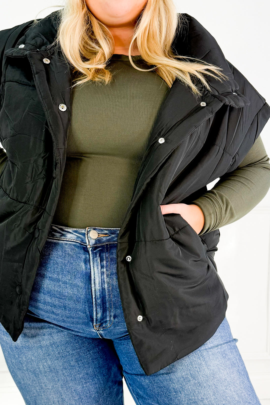 Oversize Snap Button Puffer Curvy Vest