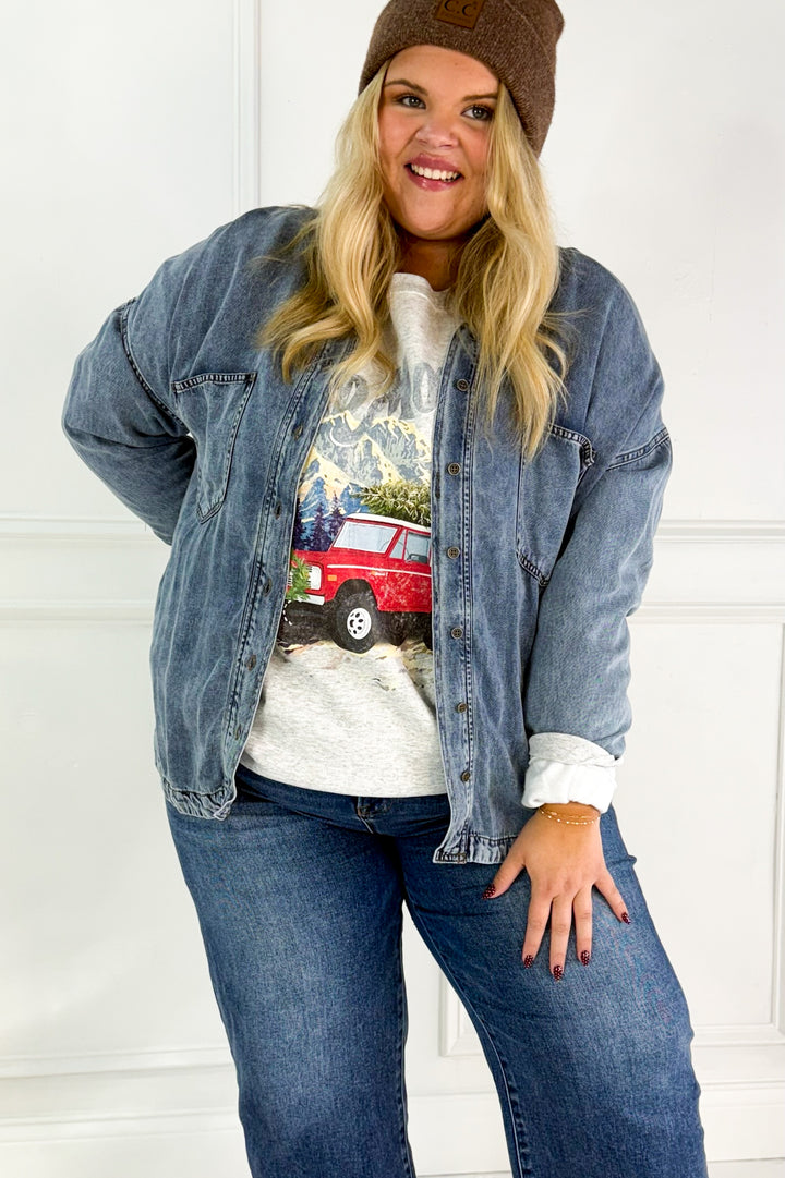 Washed Chambray Button Down Curvy Top