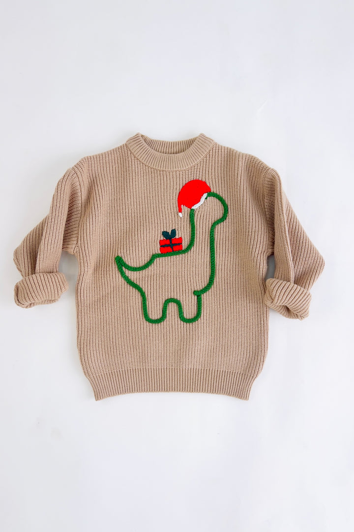 Merry Dino Present Raised Knit Sweater