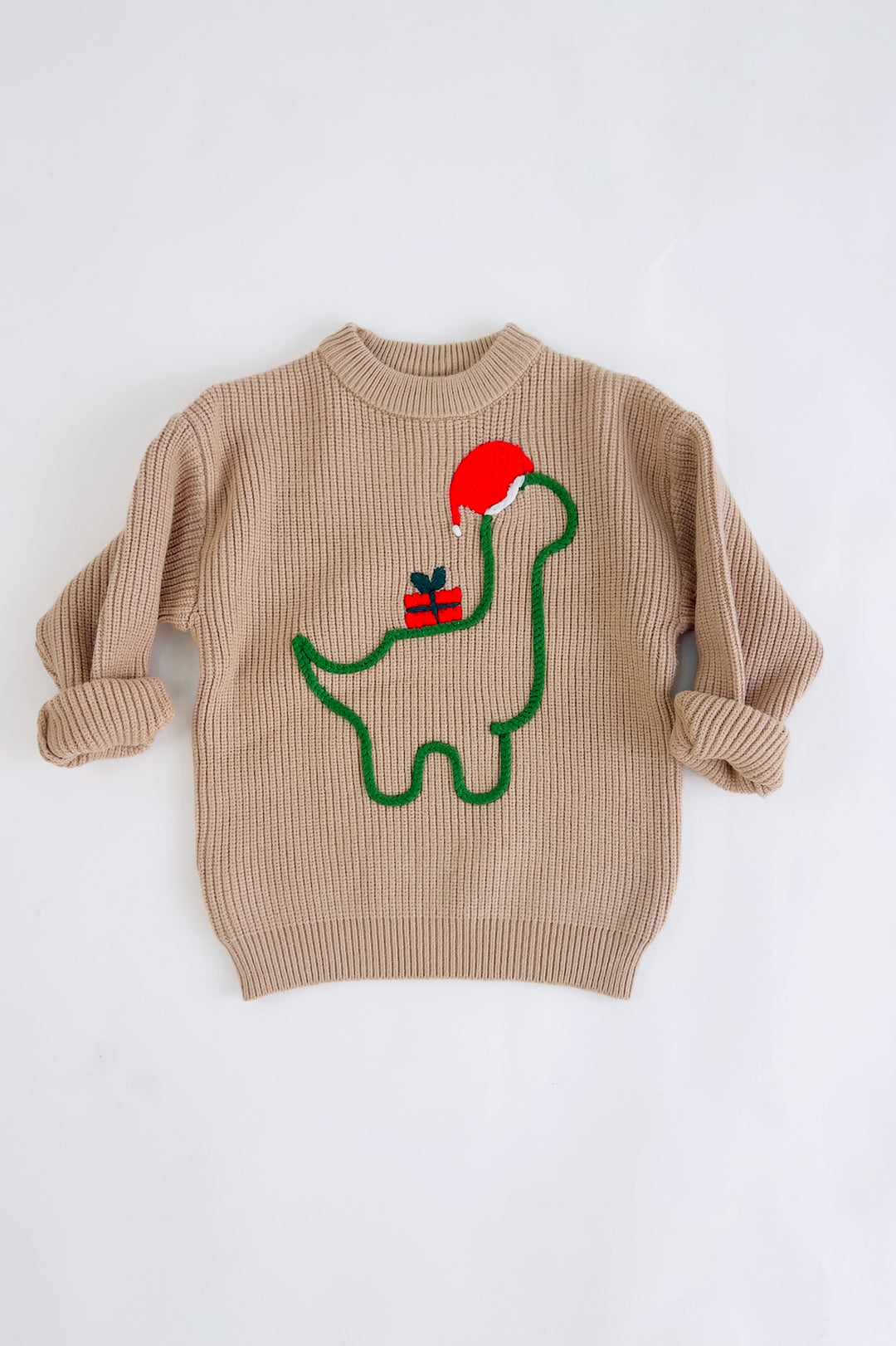 Merry Dino Present Raised Knit Sweater