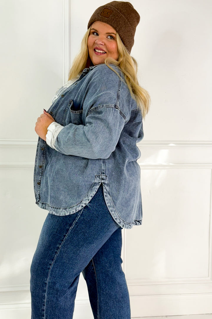 Washed Chambray Button Down Curvy Top