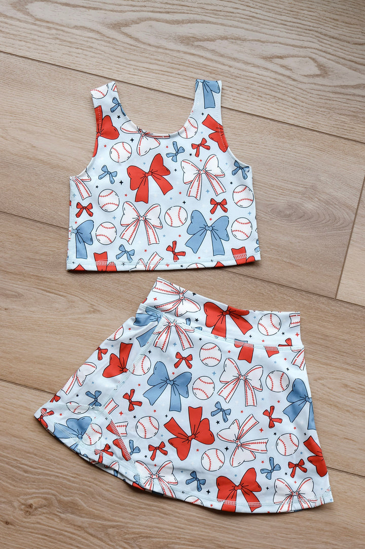 Kids Baseball & Bows Skort Set