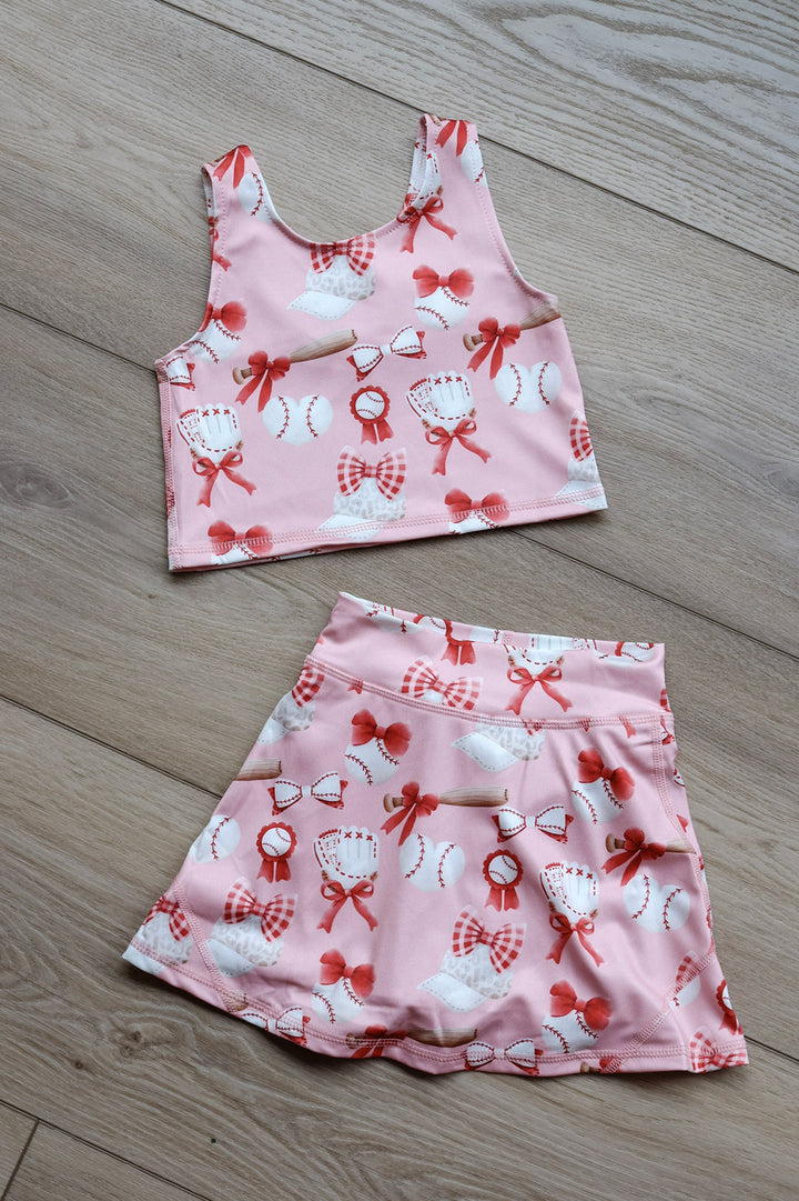 Kids Baseball Bats and Bows Skort Set