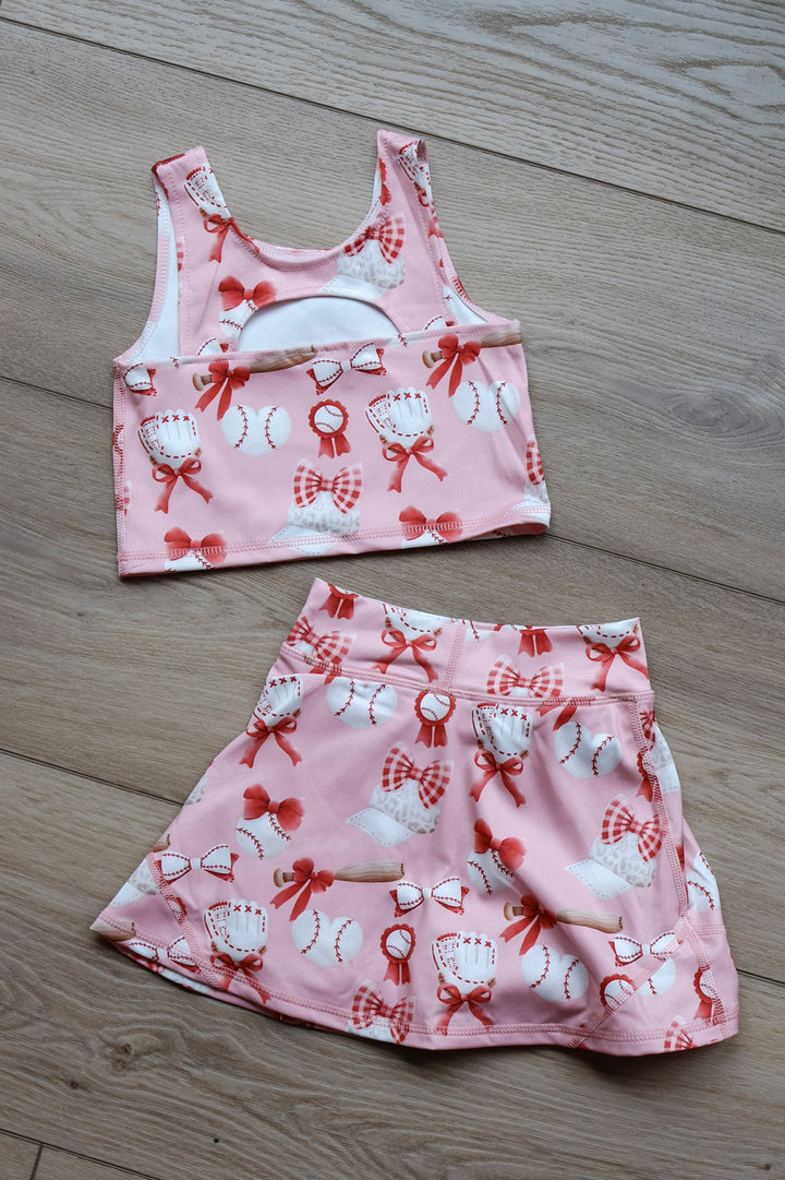 Kids Baseball Bats and Bows Skort Set