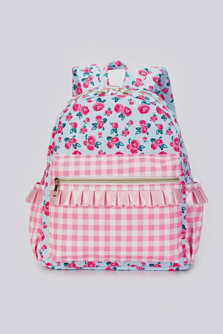 Rosy Check Ruffle Backpack – Girls