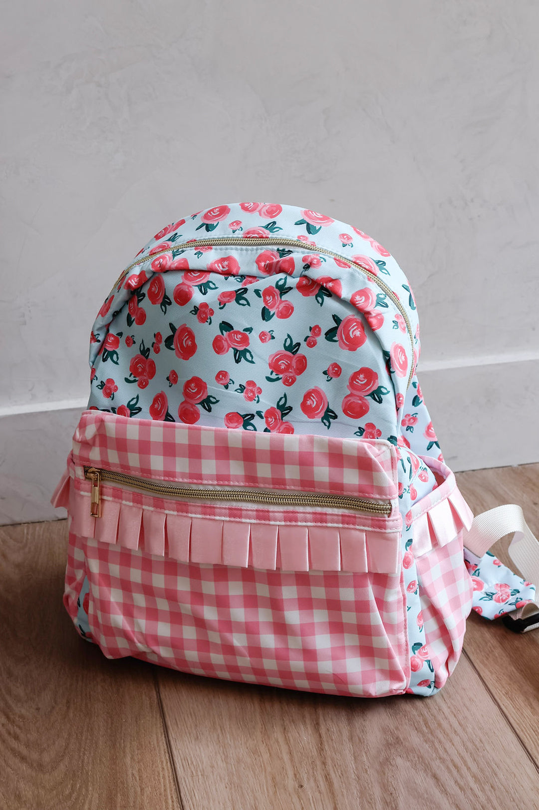 Rosy Check Ruffle Backpack – Girls