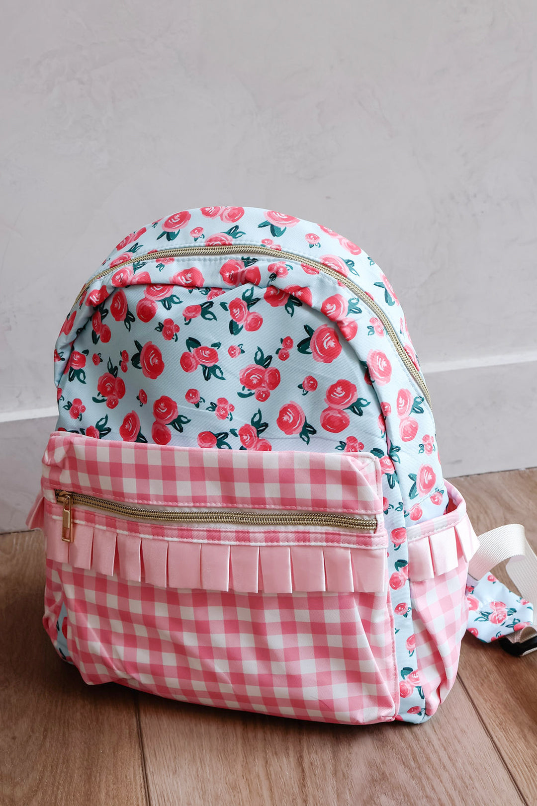 Rosy Check Ruffle Backpack – Girls