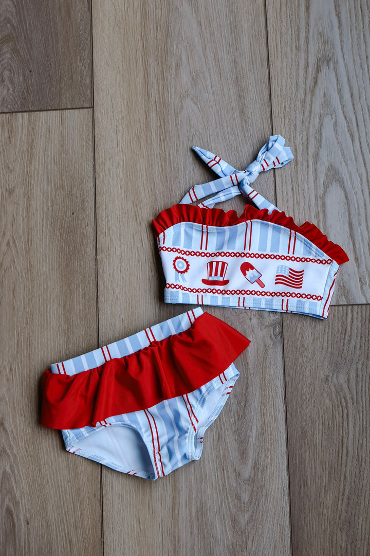 Girls Halter Striped Vintage Swimsuit