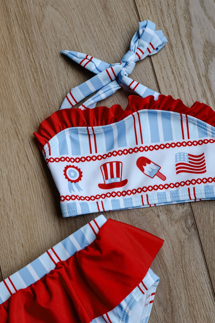 Girls Halter Striped Vintage Swimsuit