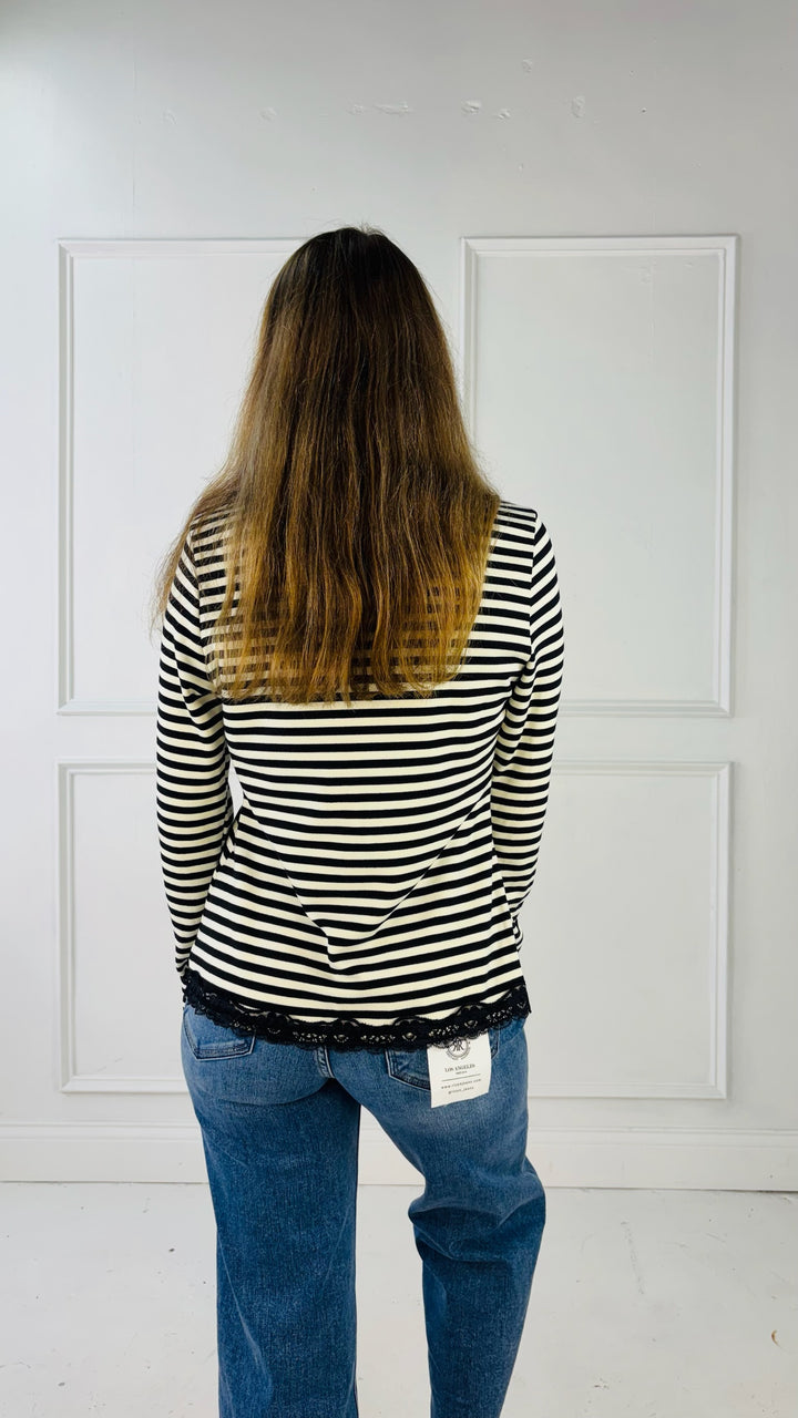 Lace Trimmed Brush Rib Knit Cardigan