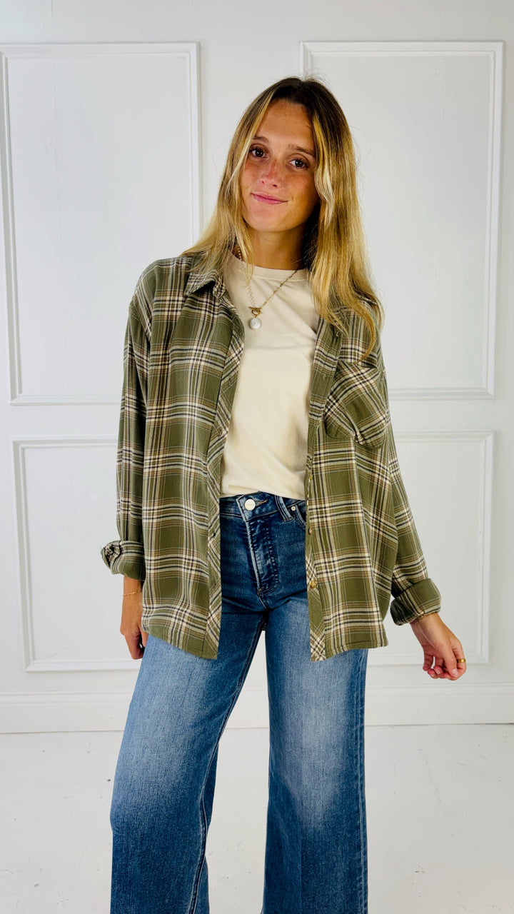 Olive Plaid Flannel Shirt