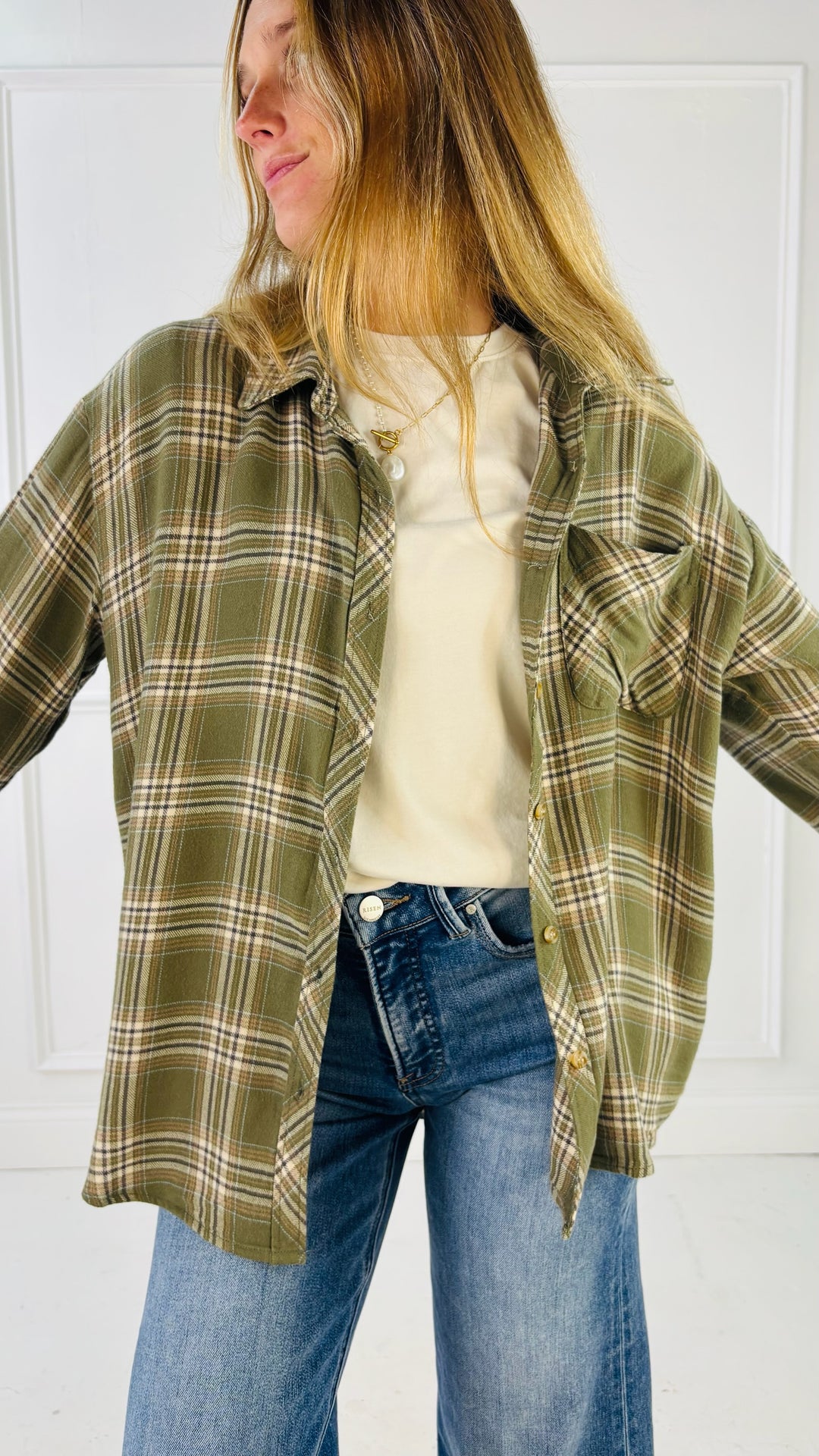 Olive Plaid Flannel Shirt