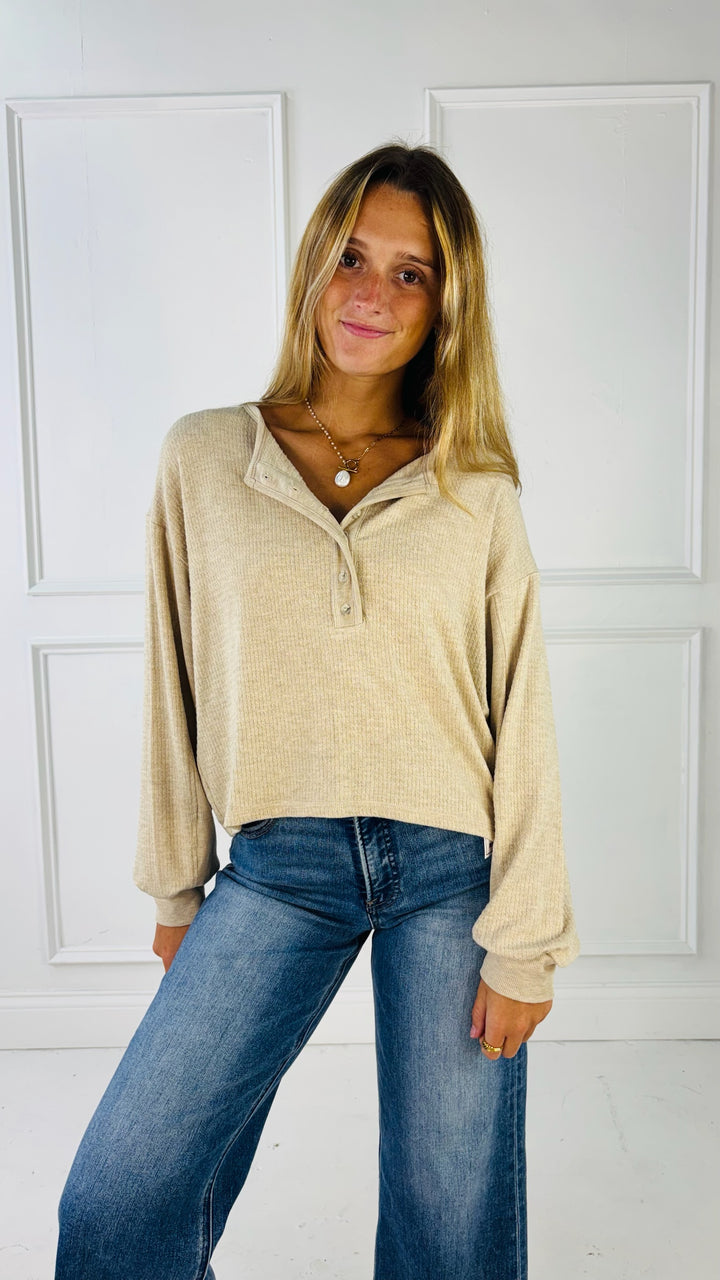 Henley Textured Rib Long Sleeve